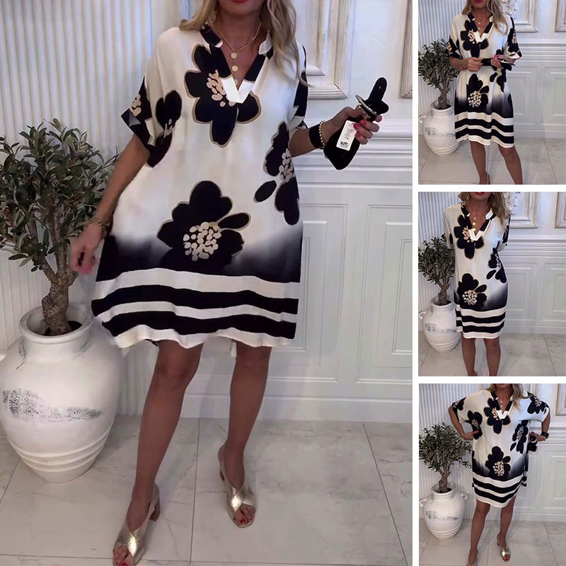 ✨️Best-seller de l'été👗Robe ample imprimée à col en V profond pour femme(🔥50% de réduction)