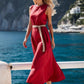 Robe longue élégante de couleur unie sans manches avec ceinture