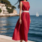 Robe longue élégante de couleur unie sans manches avec ceinture