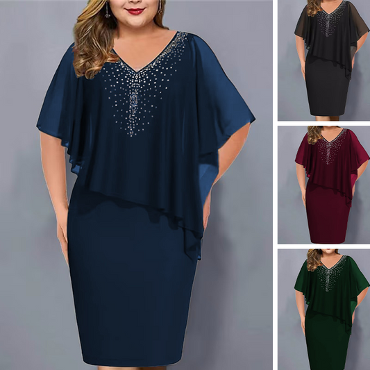🌸Sommer-Sonderangebote 2026💐Robe cape en strass avec col en V et superposition en mousseline