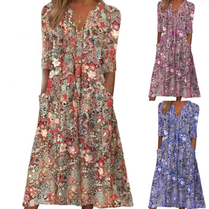 Robe décontractée à imprimé floral, col en V, coupe ample pour femme