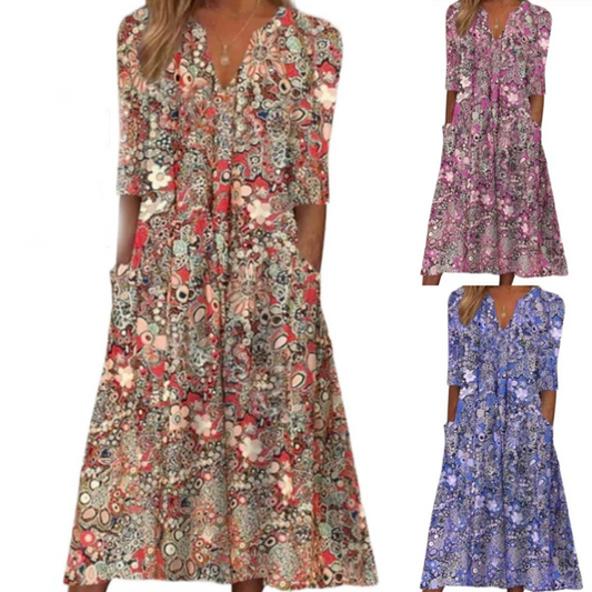Robe décontractée à imprimé floral, col en V, coupe ample pour femme