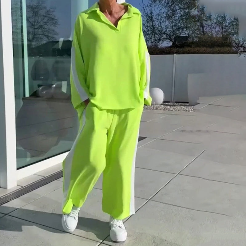 Ensemble d'Haut et Pantalon Décontractés à Blocs de Couleurs