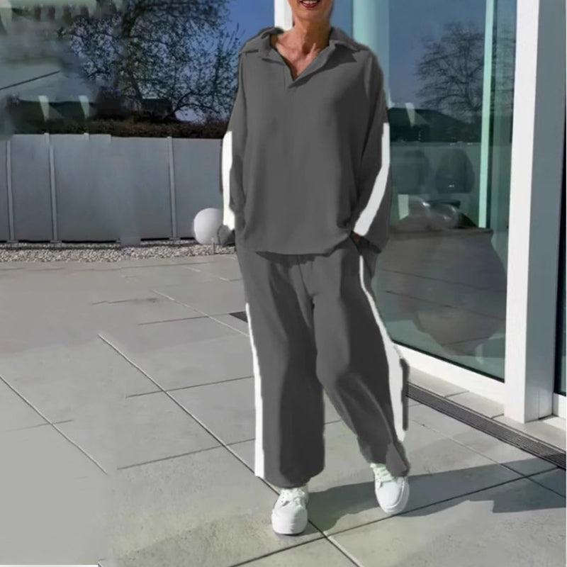 Ensemble d'Haut et Pantalon Décontractés à Blocs de Couleurs