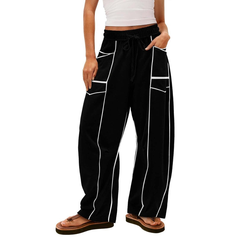 👖🌸Pantalon Décontracté à Jambes Larges et à Cordon pour Femme