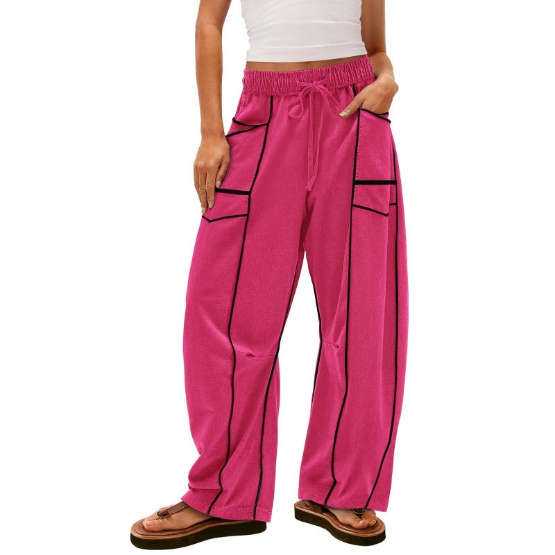 👖🌸Pantalon Décontracté à Jambes Larges et à Cordon pour Femme