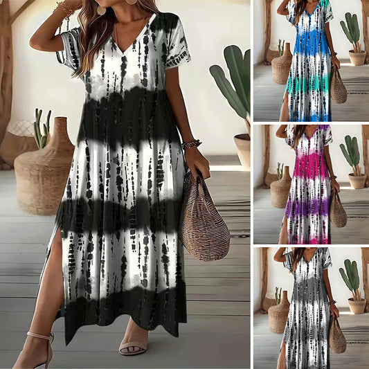 💖 DERNIER JOUR – 50% DE RÉDUCTION ! 👗 Robe Décontractée à Col en V et Dégradé pour Femme – Tissu Doux, Fentes Latérales & Couleurs Envoûtantes – Parfaite pour l’Été, la Plage et les Soirées 🌅✨