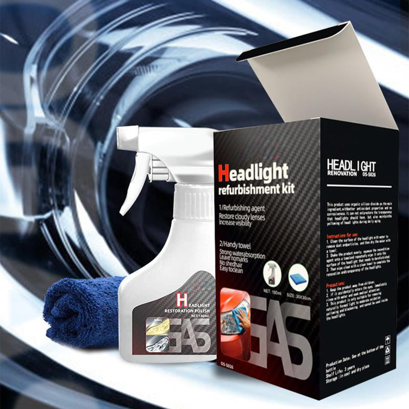 Kit De Rénovation Phares Voiture - Spray Nettoyant Et Agent Cristallisant - Rend Les Phares Transparents Et Brillants