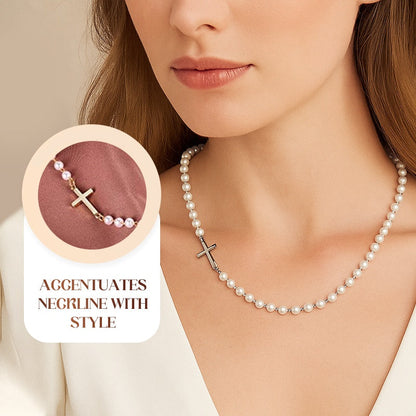 Collier de Perles de Culture en Croix Élégant pour Femmes