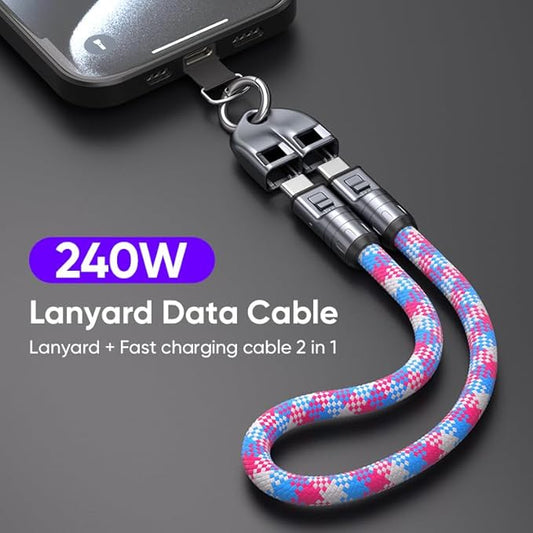 Cordon tour de cou pour téléphone 2-en-1, câble de données à charge rapide