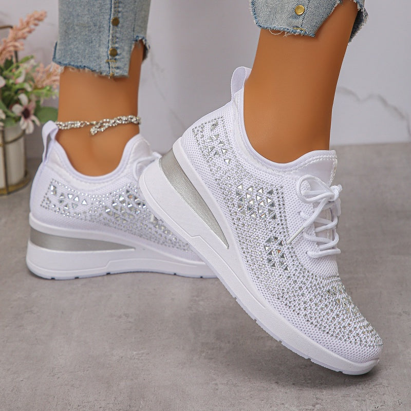 🔥🔥Dernier jour de promotion, profitez de 50 % de réduction🔥 Chaussures de sport orthopédiques respirantes pour femmes, style décontracté et tendance, ornées de strass incrustés.