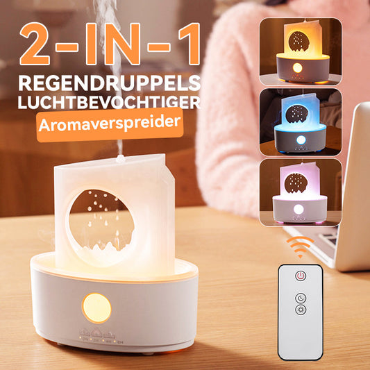 🌧️ Humidificateur & Diffuseur d’Arômes 2-en-1 Effet Gouttes de Pluie
