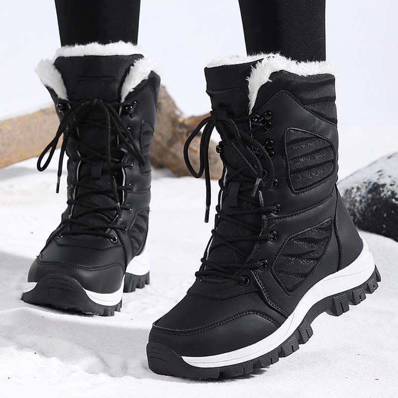 Bottes de neige chaudes à lacets pour femmes, montant jusqu'à la cheville【Livraison gratuite】