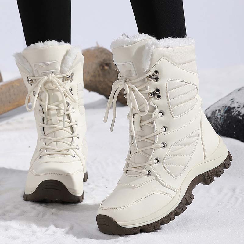 Bottes de neige chaudes à lacets pour femmes, montant jusqu'à la cheville【Livraison gratuite】
