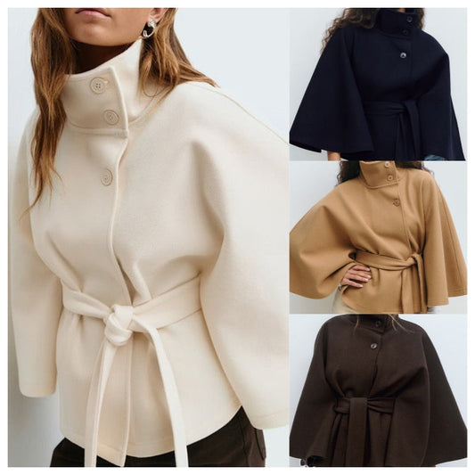 ⏳Spécial à durée limitée⏰Manteau-cape à col droit avec ceinture pour femme🧥