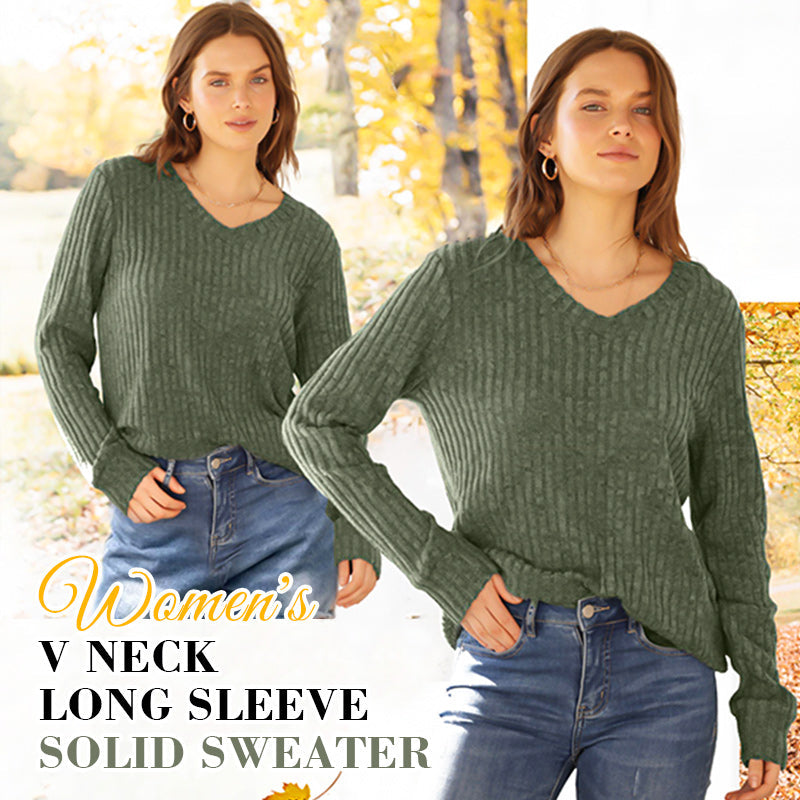 Pull Femme Col V à Manches Longues Uni