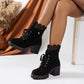 Bottines Femme à Talon Épaissi et Lacets