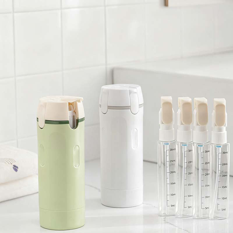 ✨50 % DE RÉDUCTION !!🧴Flacons distributeurs rechargeables 4 en 1 pour le voyage – Compact, étanche & ultra-pratique