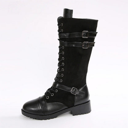 Bottes militaires vintage pour femmes avec lacets et boucle