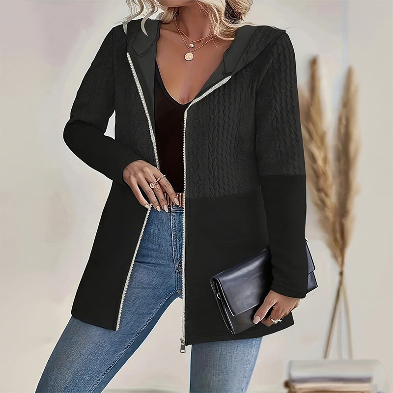 Veste tendance à capuche et manches longues zippée pour femme