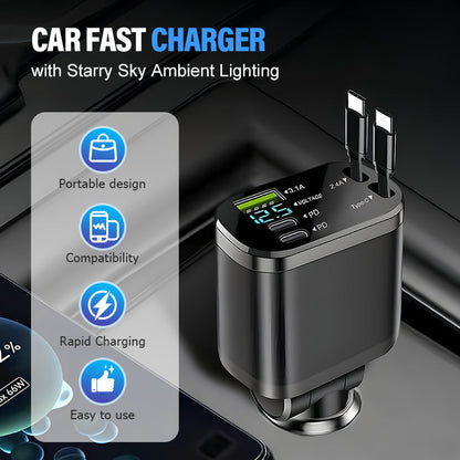 🚗 50% DE RÉDUCTION! ✨ Chargeur Rapide pour Voiture avec Éclairage d’Ambiance Ciel Étoilé – Moderne et Pratique 🌟