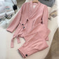 Ensemble 2 pièces formel pour femme : blazer noué sur le devant et pantalon à jambes larges