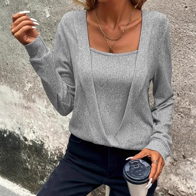 👚 Haut à manches longues uni et élégant pour femme