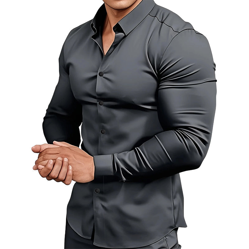 🔥DERNIER JOUR DE SOLDES -66%🔥Chemise boutonnée à manches longues et revers de couleur unie pour homme, quatre saisons, de haute qualité