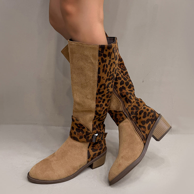 🐆 50% DE RÉDUCTION! ✨ Bottes d'Équitation Femme Imprimé Léopard - Tige Haute en Cuir Véritable avec Semelle Antidérapante pour Style Équestre et Urbain 🏇👢