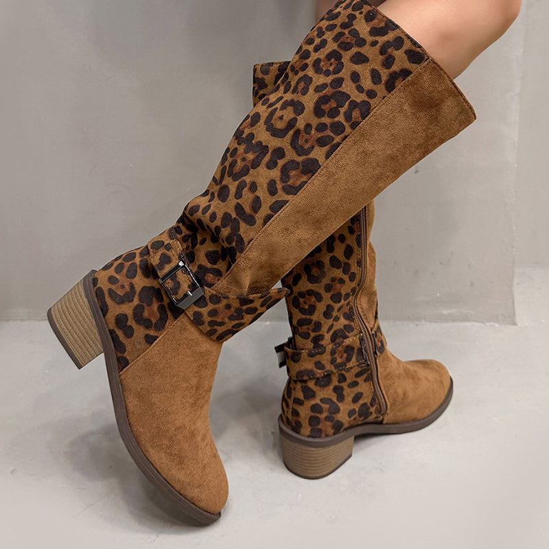 🐆 50% DE RÉDUCTION! ✨ Bottes d'Équitation Femme Imprimé Léopard - Tige Haute en Cuir Véritable avec Semelle Antidérapante pour Style Équestre et Urbain 🏇👢
