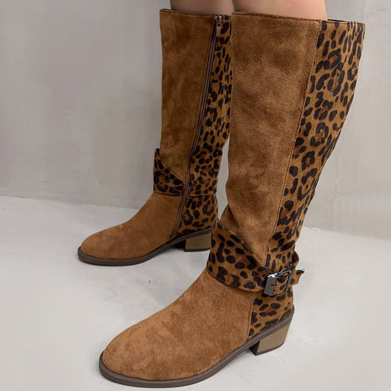 🐆 50% DE RÉDUCTION! ✨ Bottes d'Équitation Femme Imprimé Léopard - Tige Haute en Cuir Véritable avec Semelle Antidérapante pour Style Équestre et Urbain 🏇👢