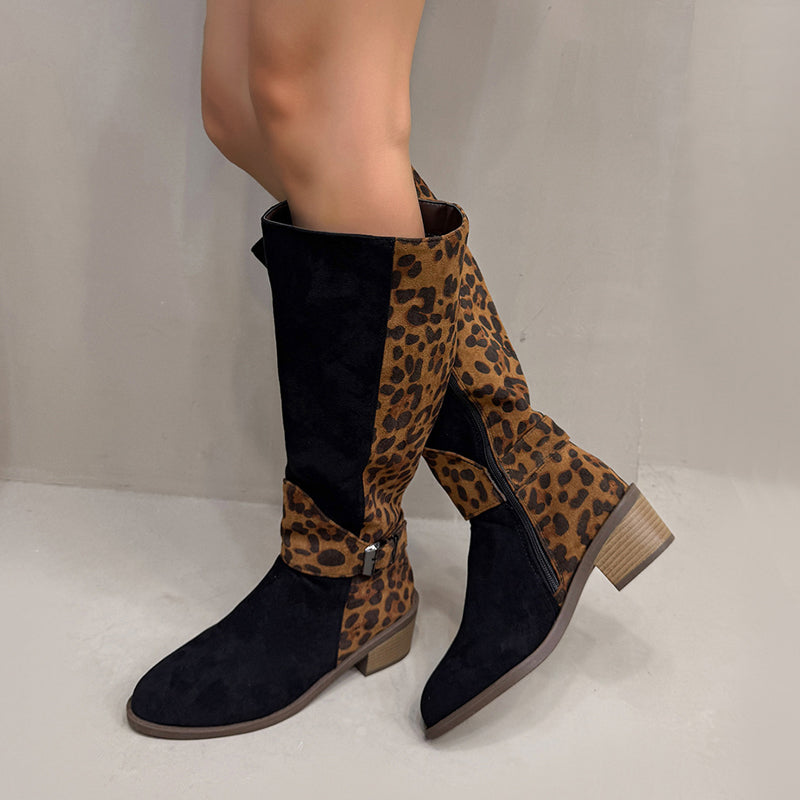 🐆 50% DE RÉDUCTION! ✨ Bottes d'Équitation Femme Imprimé Léopard - Tige Haute en Cuir Véritable avec Semelle Antidérapante pour Style Équestre et Urbain 🏇👢
