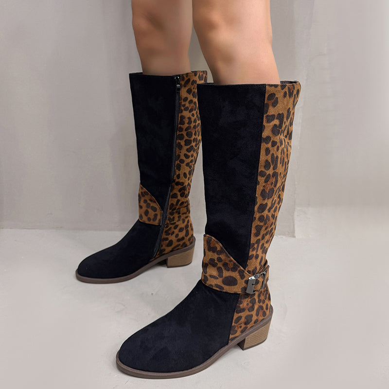 🐆 50% DE RÉDUCTION! ✨ Bottes d'Équitation Femme Imprimé Léopard - Tige Haute en Cuir Véritable avec Semelle Antidérapante pour Style Équestre et Urbain 🏇👢