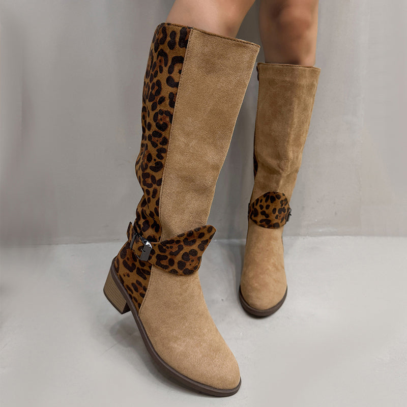 🐆 50% DE RÉDUCTION! ✨ Bottes d'Équitation Femme Imprimé Léopard - Tige Haute en Cuir Véritable avec Semelle Antidérapante pour Style Équestre et Urbain 🏇👢