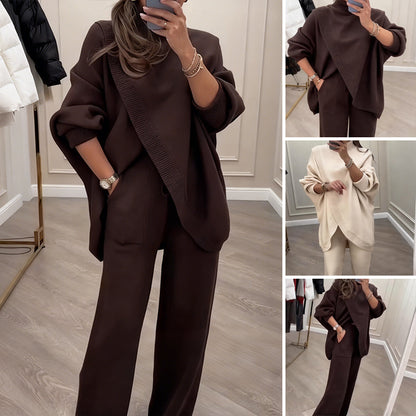 🔥Ensemble 2 pièces femme👚Pull asymétrique + pantalon large, coupe ample et tissu doux, ultra confortable✅
