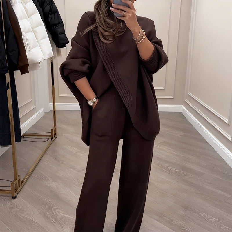 🔥Ensemble 2 pièces femme👚Pull asymétrique + pantalon large, coupe ample et tissu doux, ultra confortable✅
