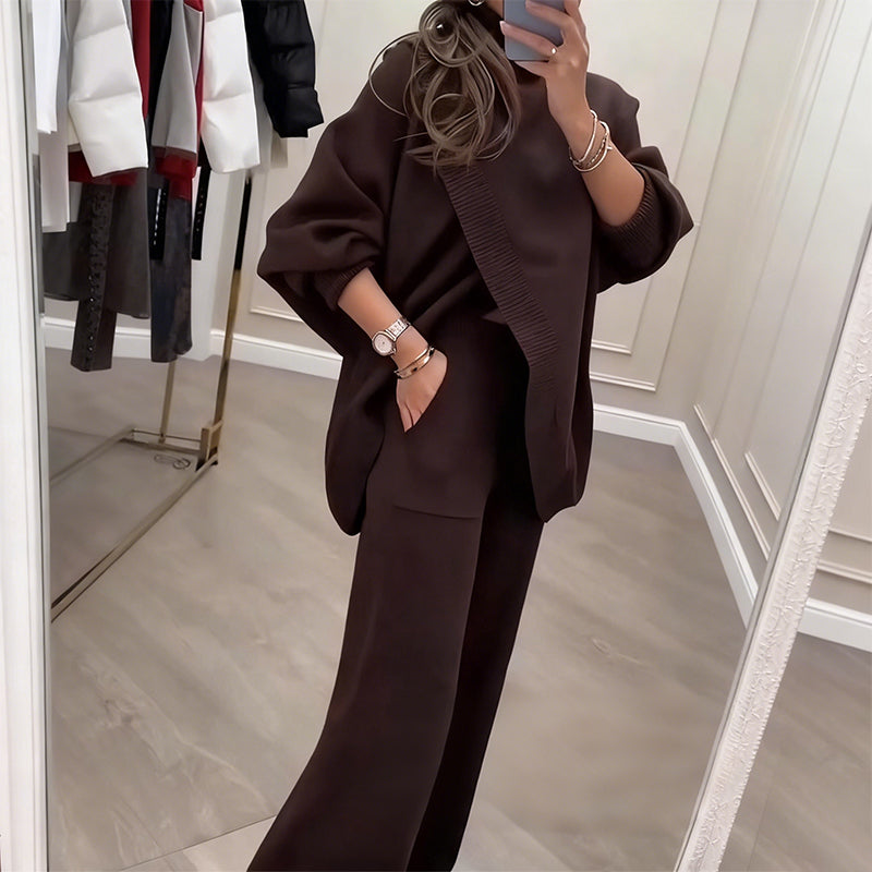 🔥Ensemble 2 pièces femme👚Pull asymétrique + pantalon large, coupe ample et tissu doux, ultra confortable✅