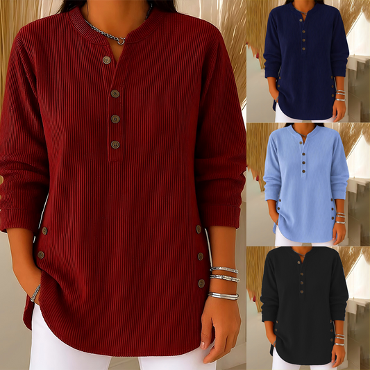 👗👚Hauts Henley en velours côtelé boutonnés pour femmes：chic et flatteur pour tous les looks📢📢60% DE RÉDUCTION !!! ✨