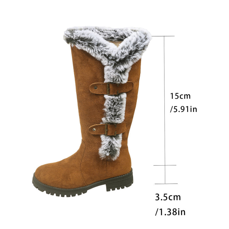 Bottes de neige mi-mollet épaisses en peluche pour femmes
