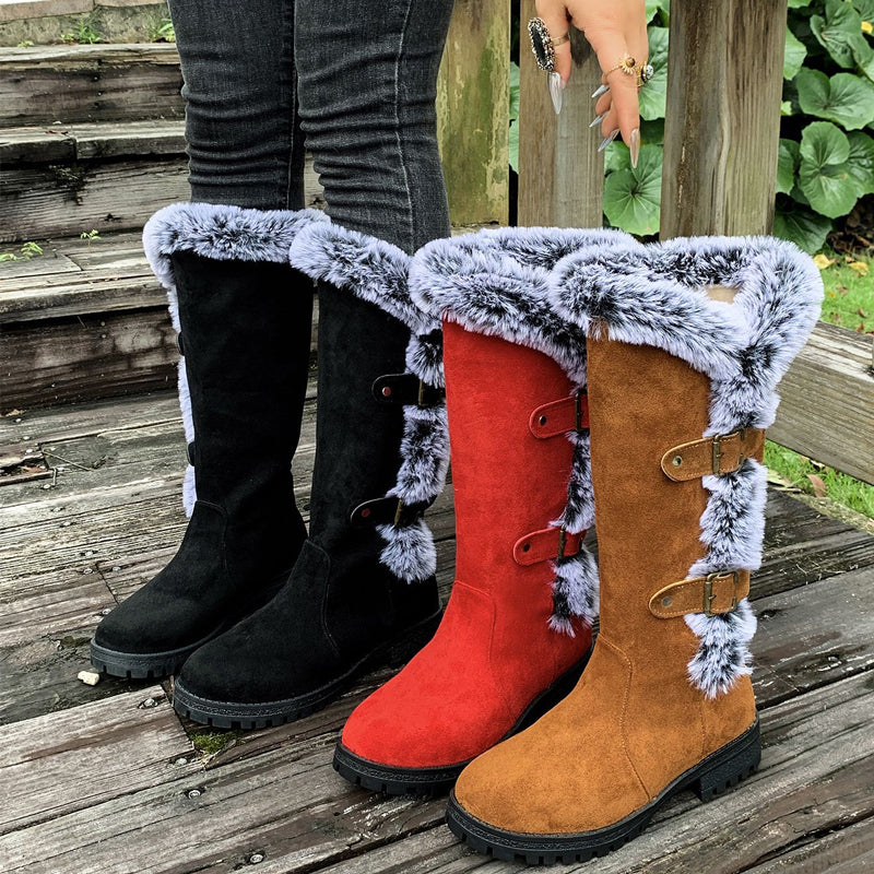 Bottes de neige mi-mollet épaisses en peluche pour femmes