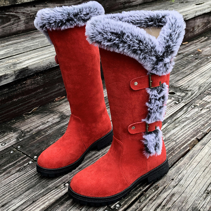 Bottes de neige mi-mollet épaisses en peluche pour femmes