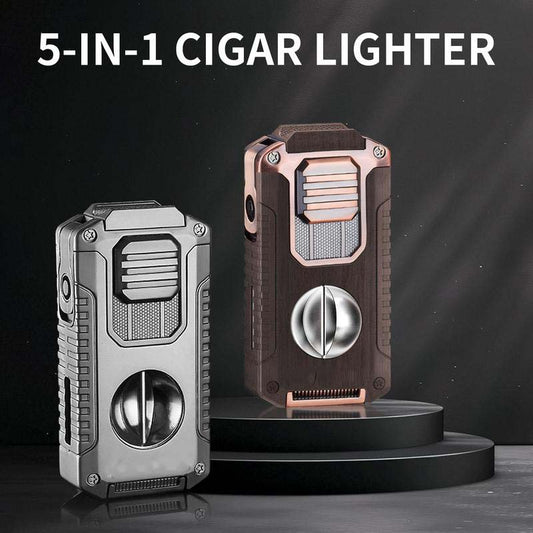 🔥45% DE RÉDUCTION ! 🔦 Briquet Torche Rechargeable 5-en-1 – Coupe-Cigare, Perforateur & Support Intégré, Cadeau Idéal pour Fumeurs & Camping 🎁📦