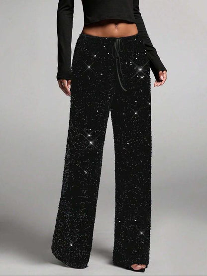💖DERNIER JOUR DE SOLDES ! 60 % DE RÉDUCTION !🥰 Pantalon femme à sequins, jambes larges et taille élastiquée