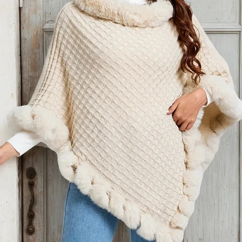 Châle chic ultra-chaud en tricot avec bordure en fausse fourrure pour femme