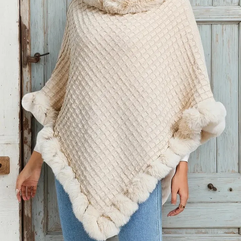 Châle chic ultra-chaud en tricot avec bordure en fausse fourrure pour femme