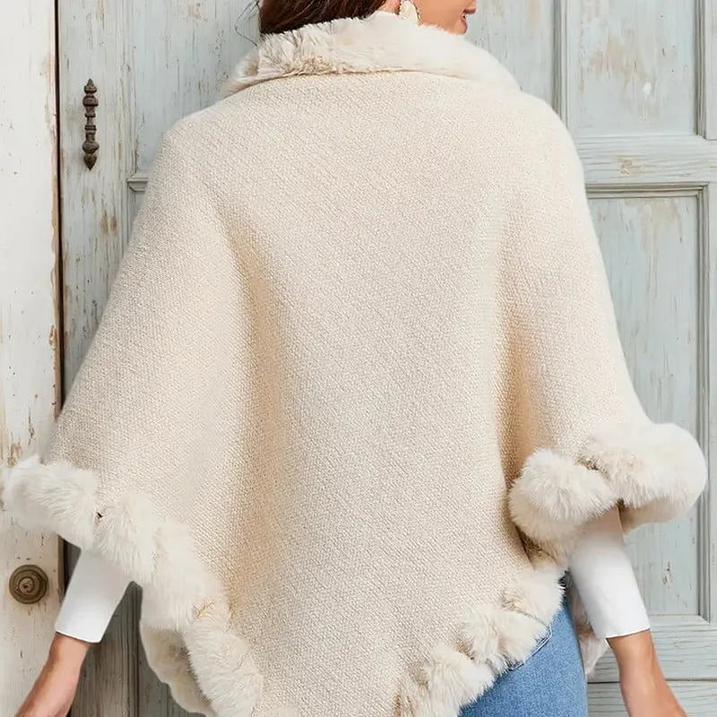 Châle chic ultra-chaud en tricot avec bordure en fausse fourrure pour femme