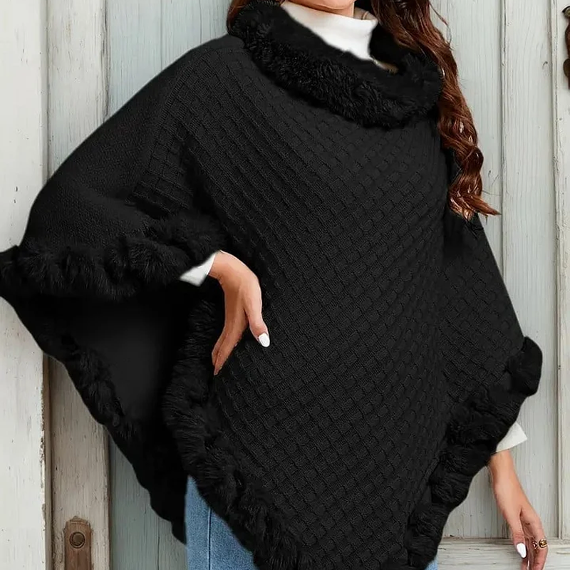Châle chic ultra-chaud en tricot avec bordure en fausse fourrure pour femme