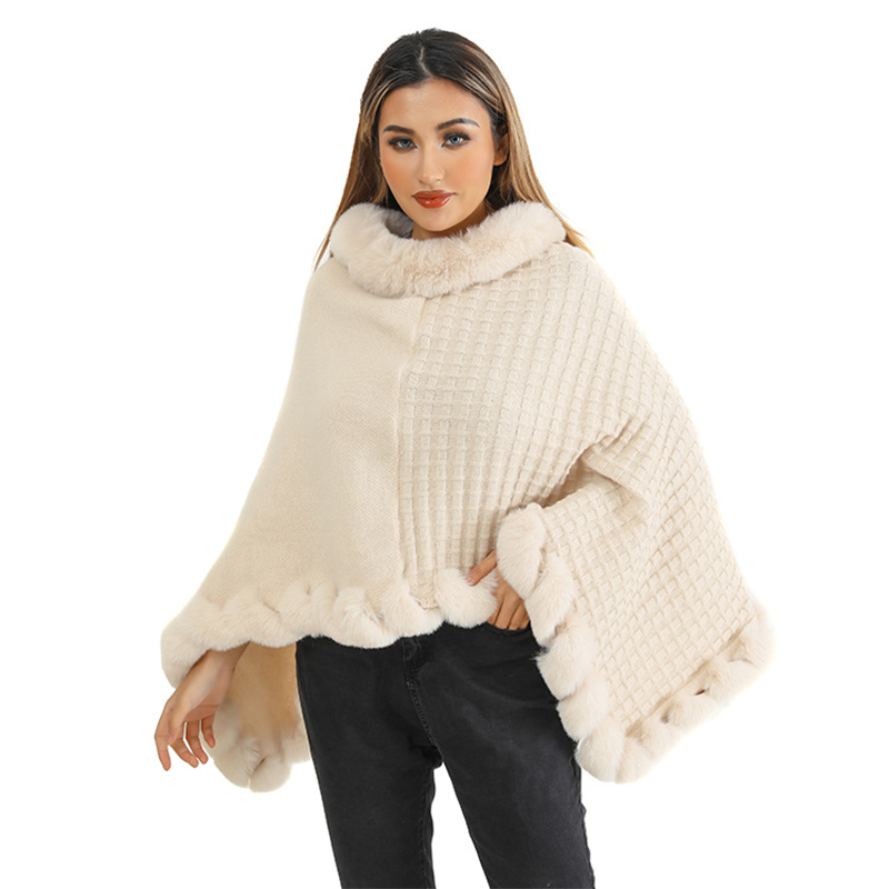 Châle chic ultra-chaud en tricot avec bordure en fausse fourrure pour femme