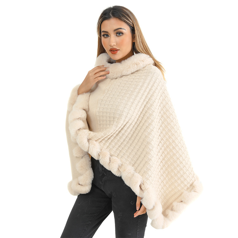 Châle chic ultra-chaud en tricot avec bordure en fausse fourrure pour femme