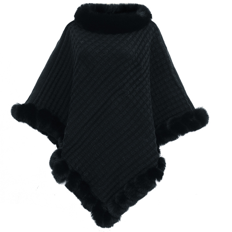 Châle chic ultra-chaud en tricot avec bordure en fausse fourrure pour femme